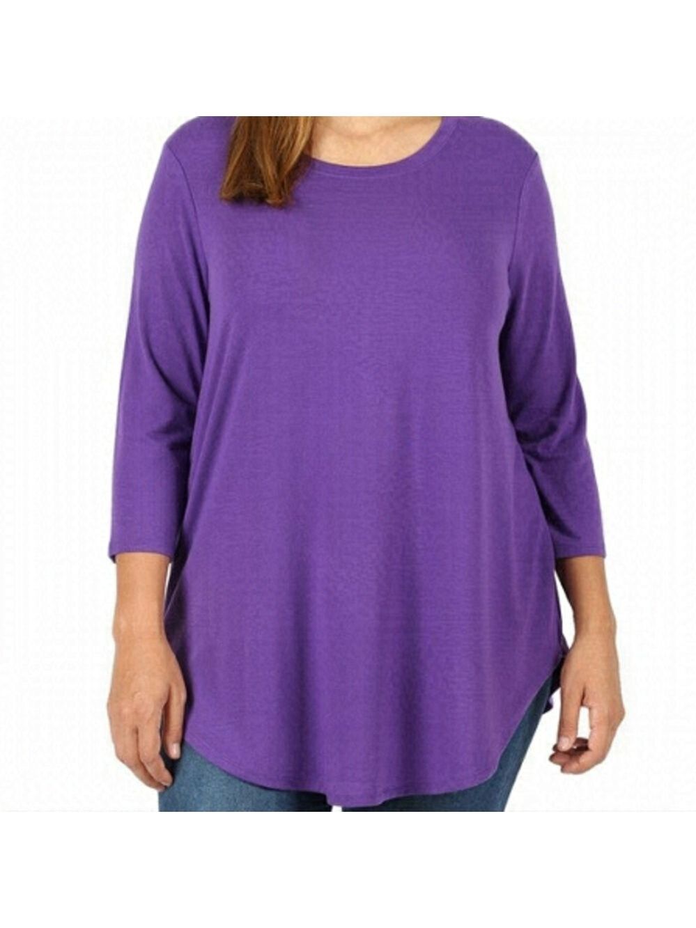 ZENANA 3/4 Round Neck & Hem Purple Top Tunic Size Medium NWT